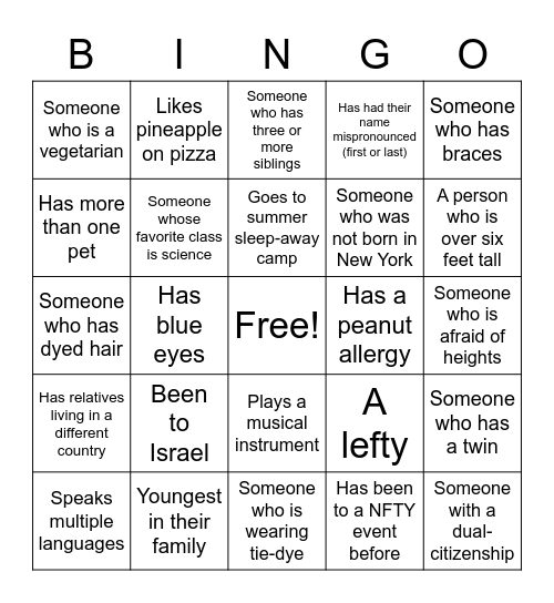 Diversity Bingo Card