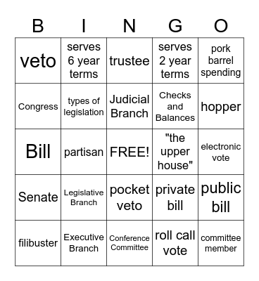 How a Bill Becomes a Law Bingo Card