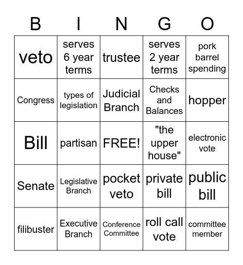 How a Bill Becomes a Law Bingo Card