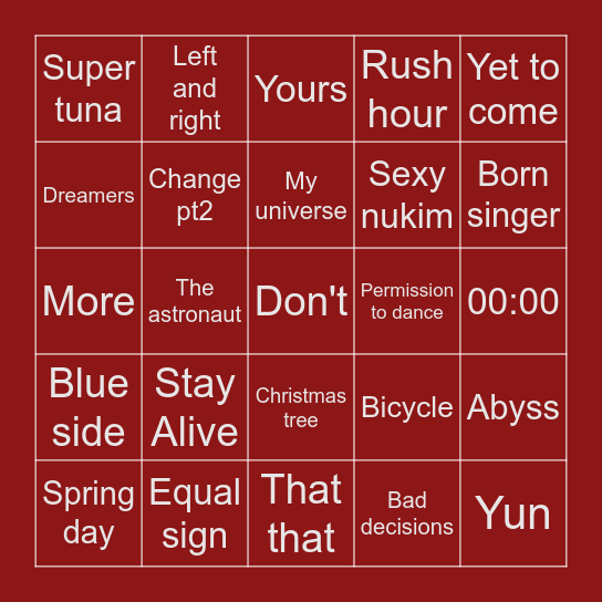 Unicorneuuu Bingo Card