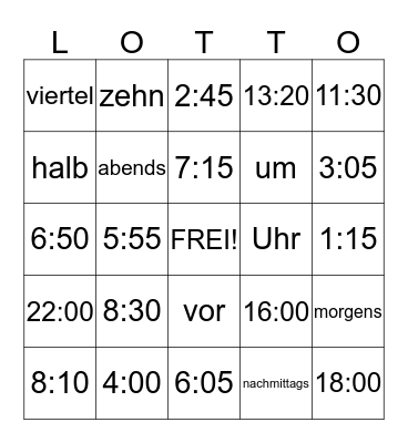 Deutsch I:  Die Zeit Bingo Card
