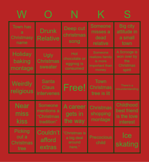 Hallmark Christmas Bingo Card