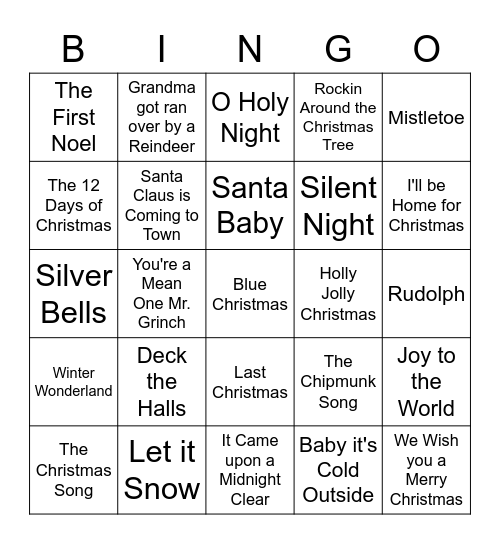 Tiger Christmas Song Bingo Card