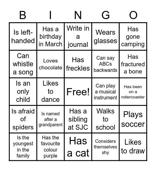 Year 7 Transition - Getting to know you! Find someone who... Bingo Card
