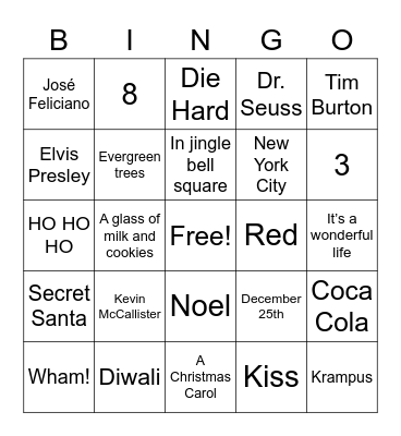 Winter Holiday Trivia Bingo Card