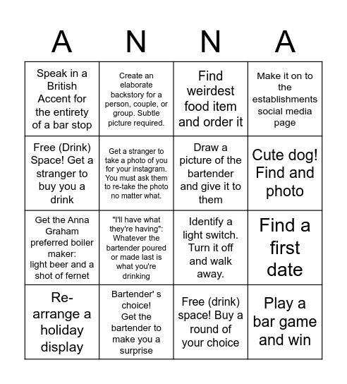 Anna Bingo Card