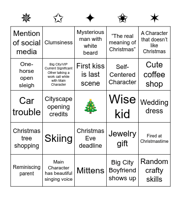 Cheesy Christmas Movie Bingo Card