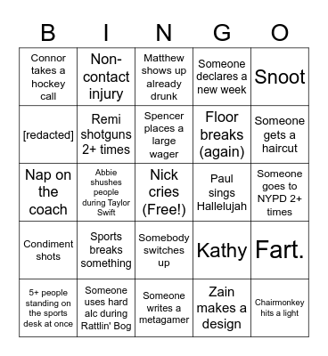 Last Night of Production! Bingo Card