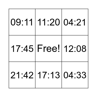 Telling Time Bingo Card