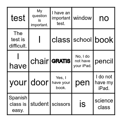 5th and 6th Grade- Classroom Items Bingo Card