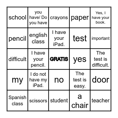 5th and 6th Grade- Classroom Items Bingo Card