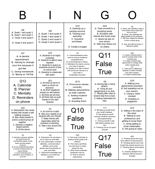 AAA BINGO Card