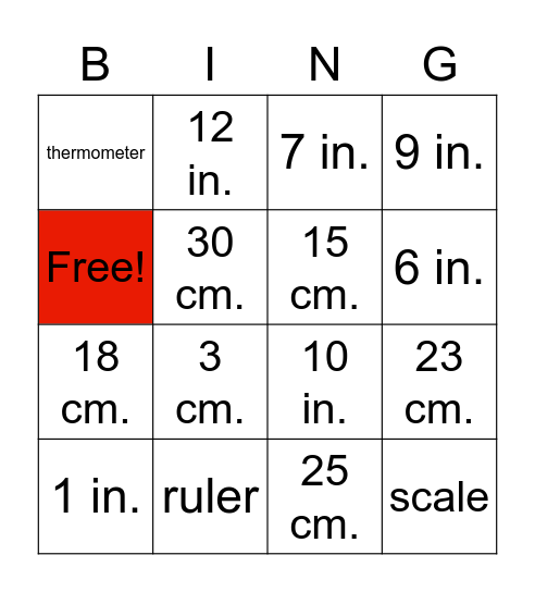 Measurement BINGO Card