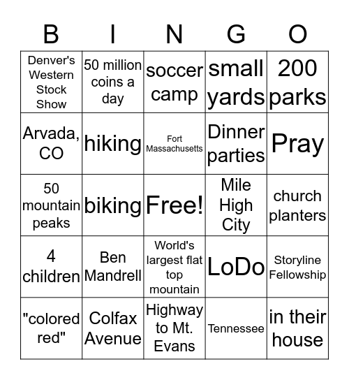 Colorado Bingo Card