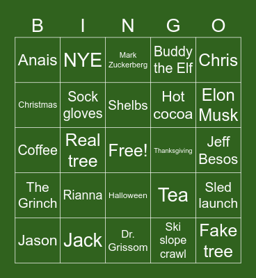 Holiday Hangout Bingo Card