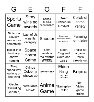 Disney's The Game Awards: Only in theatres Bingo Card