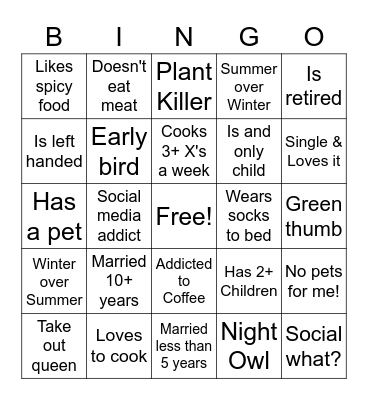 Meal with Matrons & Misses Bingo Card