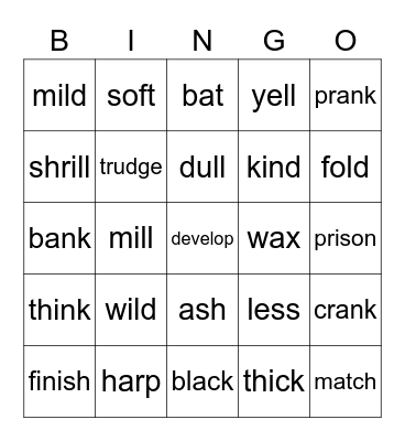 Inflectional Suffixes Bingo Card