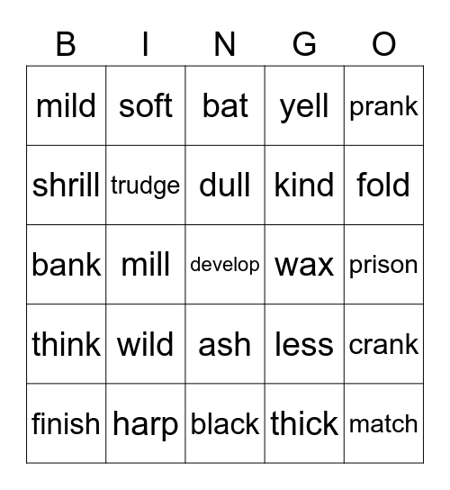 Inflectional Suffixes Bingo Card