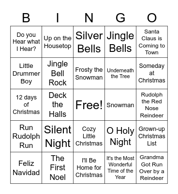 Christmas Music Bingo Card