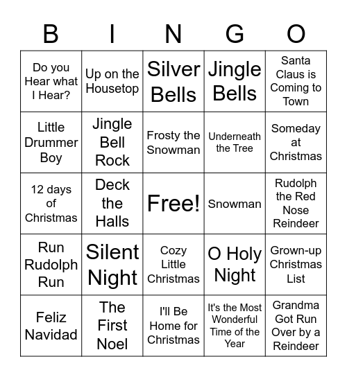 Christmas Music Bingo Card