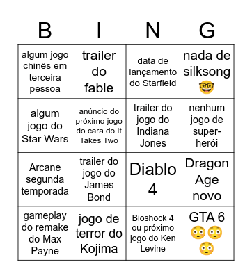 Game Awards Bingo Card