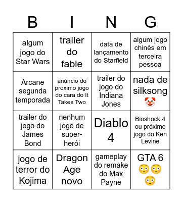 Game Awards Bingo Card