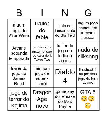 Game Awards Bingo Card
