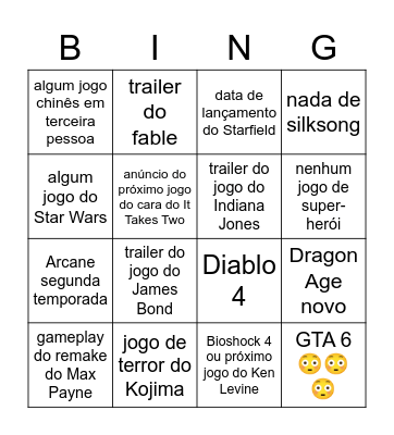 Game Awards Bingo Card