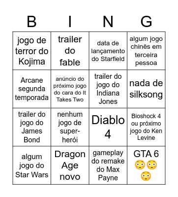 Game Awards Bingo Card