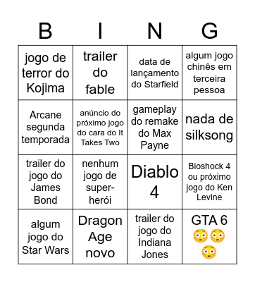 Game Awards Bingo Card