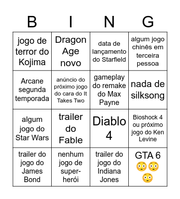 Game Awards Bingo Card
