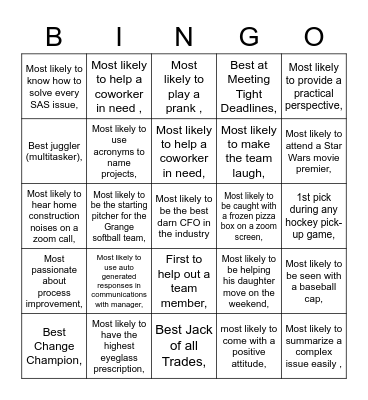 Grange Yearbook Bingo Card