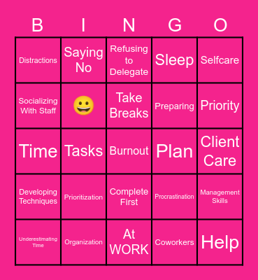 TIME MANAGEMENT Bingo Card