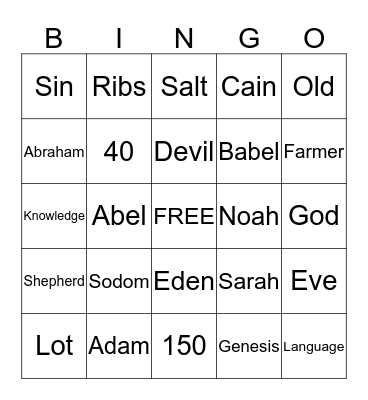 BIBLE BINGO Card