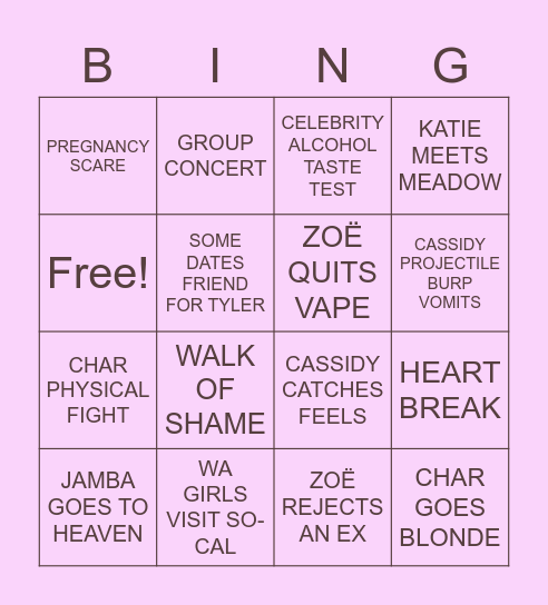 Year of the Psycho Girls Bingo Card