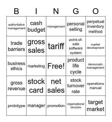 Vocab Set 7 Bingo Card