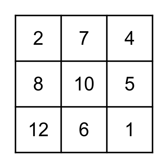 Bingo 1-12 Bingo Card