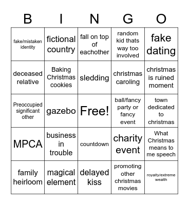 cheesy christmas romcom movie bingoboard Bingo Card