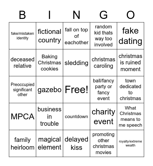 cheesy christmas romcom movie bingoboard Bingo Card