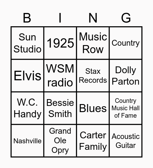 TN MUSIC Bingo Card