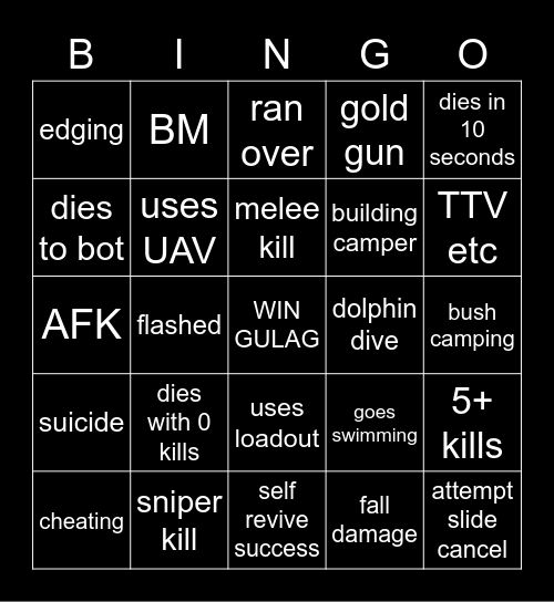 warzone Bingo Card