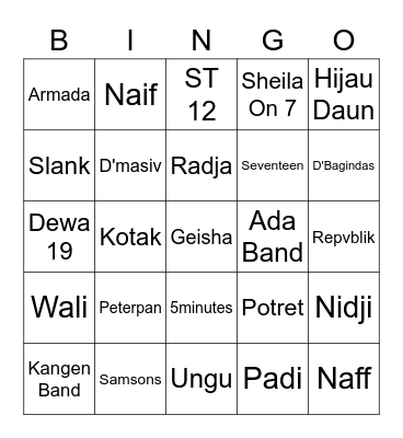 Band Indonesia Bingo Card