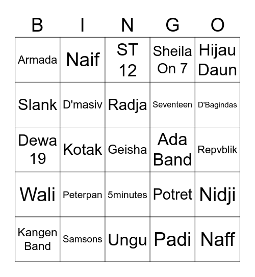 Band Indonesia Bingo Card