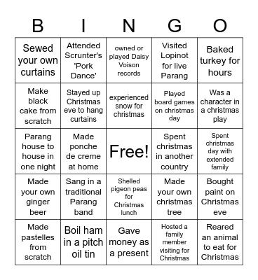 Ole Time Christmas Bingo Card