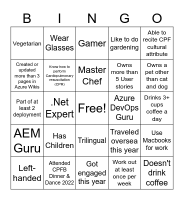 ICE BREAKER Bingo Card