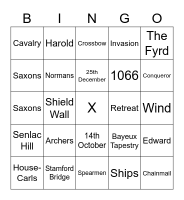 THE BATTLE OF HASTINGS Bingo Card
