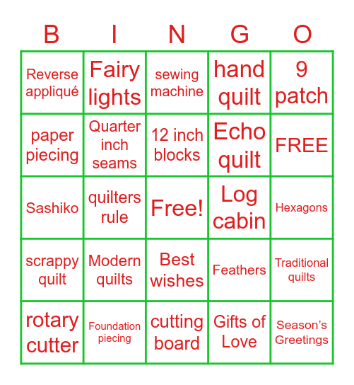 Wombourne Quilters Bingo Card