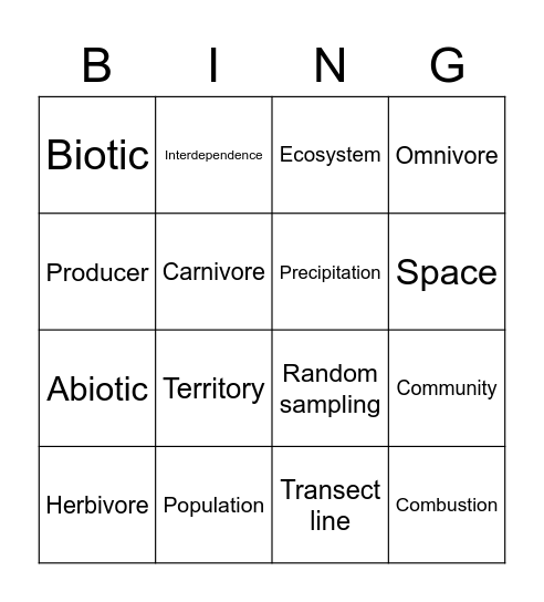 Ecology Bingo Card