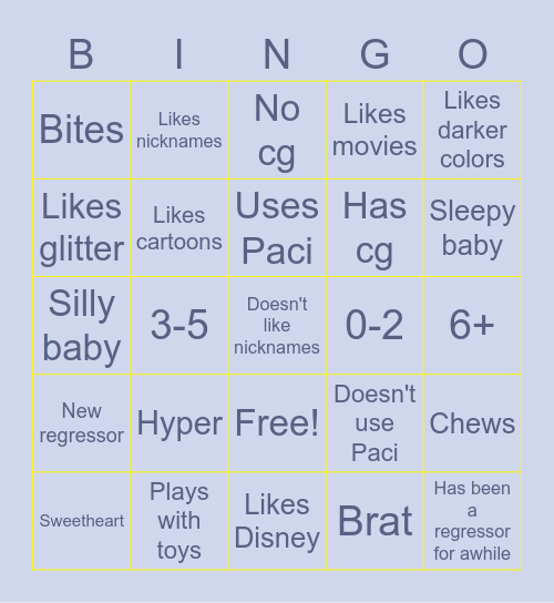 ⭐Age Regression Bingo!⭐ Bingo Card